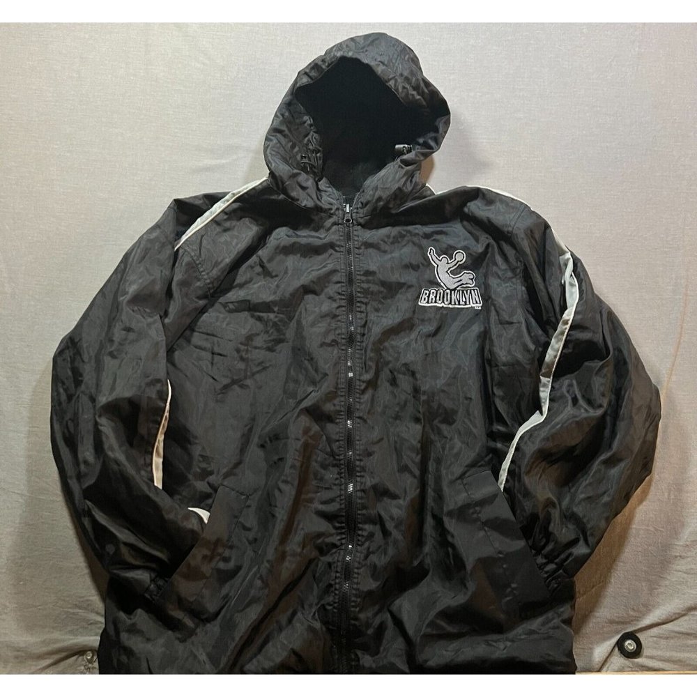Brooklyn Nets Jacket Adult Large Black Logo Full Zip Long‎ Sleeve Hooded Mens